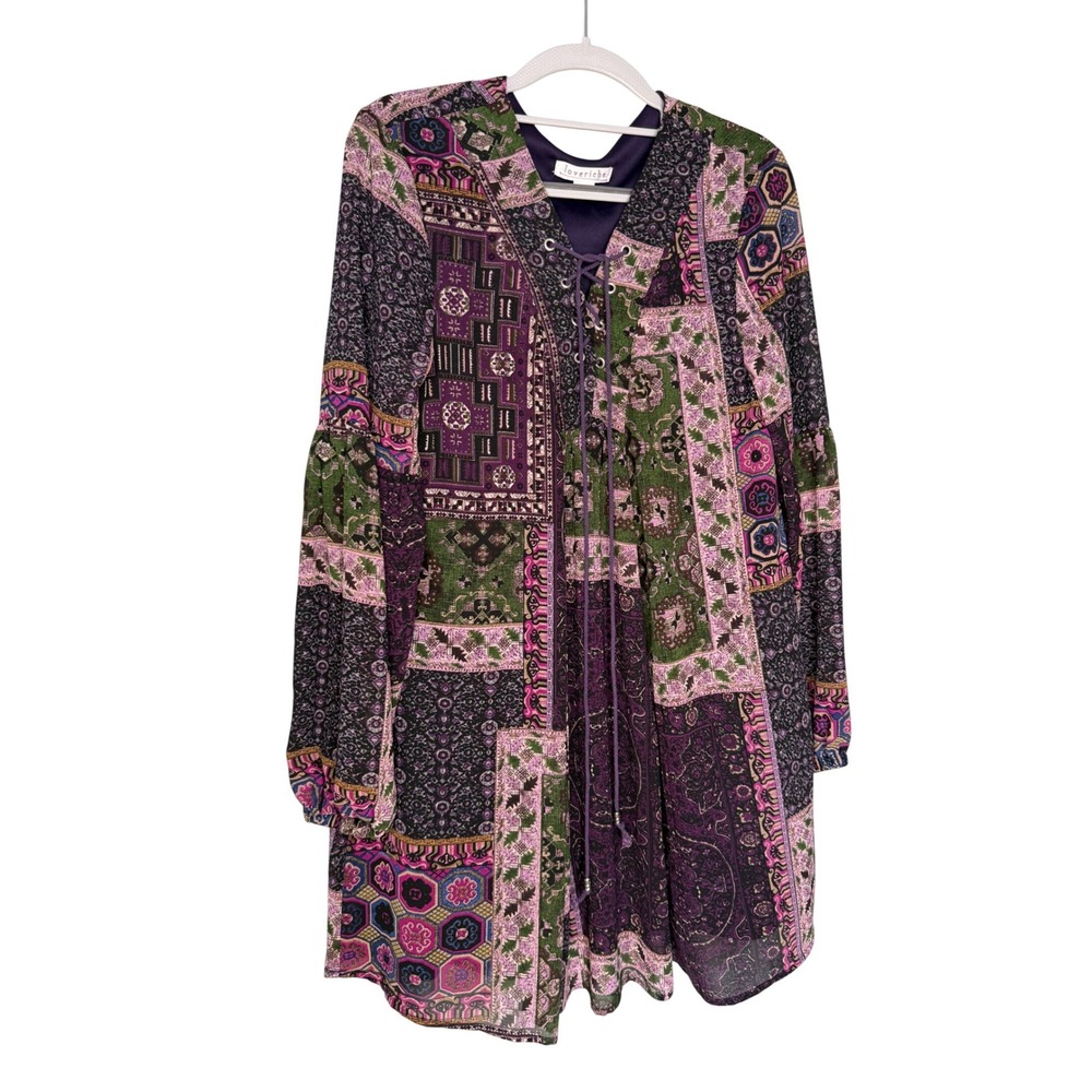 Loveriche purple‎ patchwork long sleeve boho dress Gypsy